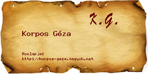 Korpos Géza névjegykártya